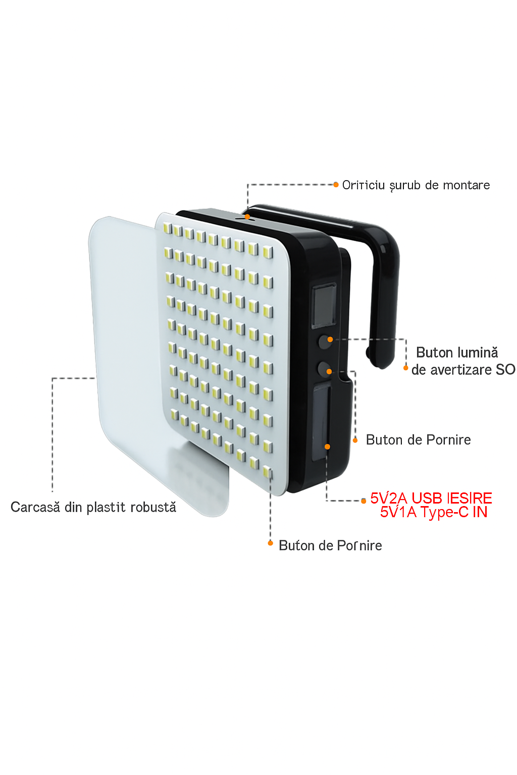 Lampa cort X5 LED Reincarcabila cu Magnet si Agatatoare - Other