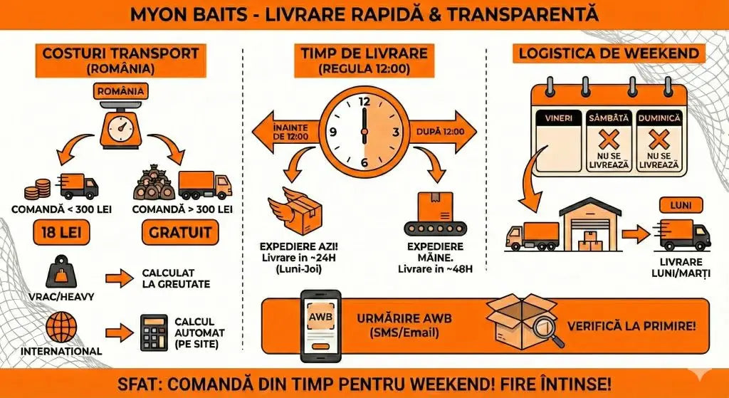 Livrare Rapidă și Transparentă la Myon Baits: Tot ce trebuie să știi despre Transport